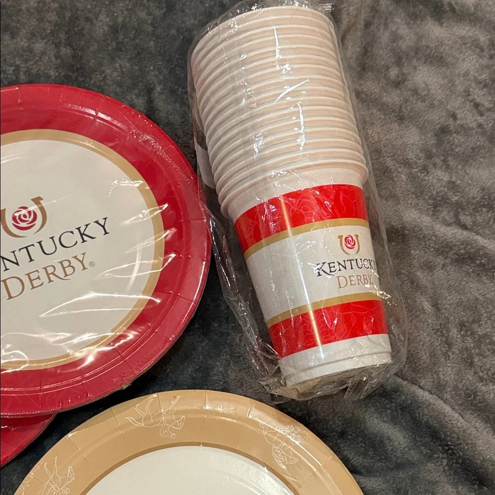 Party Plates and Cups Kentucky Derby Set - Red and Cream